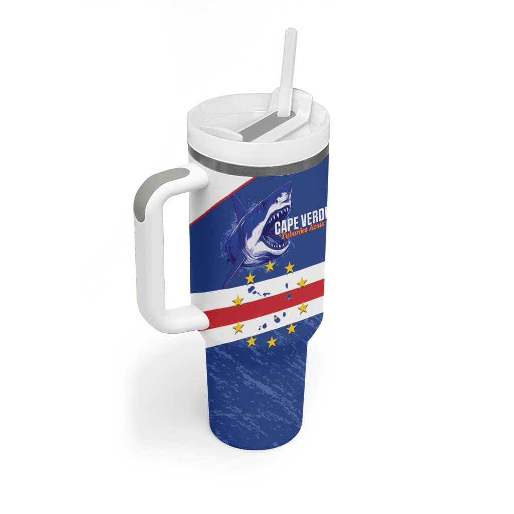 Cape Verde Football Custom Tumbler With Handle Come On Tubaroes Azuis Shark - Wonder Print Shop