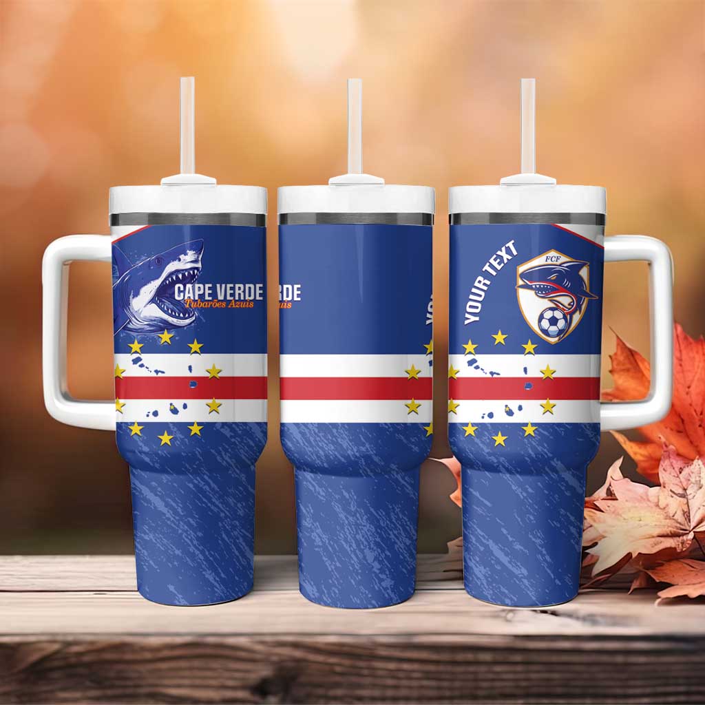 Cape Verde Football Custom Tumbler With Handle Come On Tubaroes Azuis Shark - Wonder Print Shop