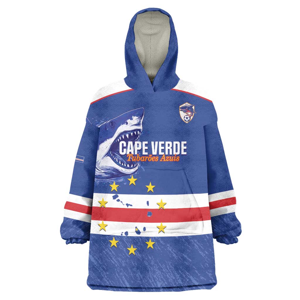 Cape Verde Football Custom Wearable Blanket Hoodie Come On Tubaroes Azuis Shark - Wonder Print Shop