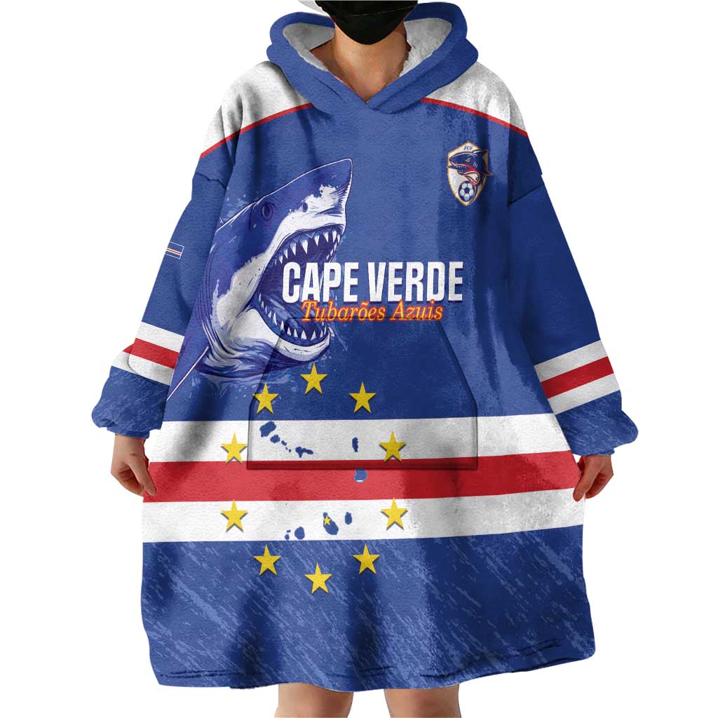 Cape Verde Football Custom Wearable Blanket Hoodie Come On Tubaroes Azuis Shark - Wonder Print Shop