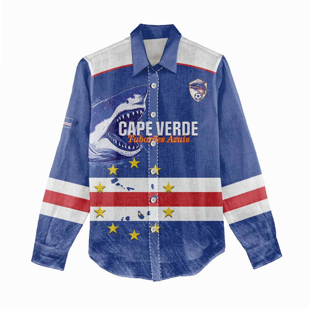 Cape Verde Football Custom Women Casual Shirt Come On Tubaroes Azuis Shark - Wonder Print Shop