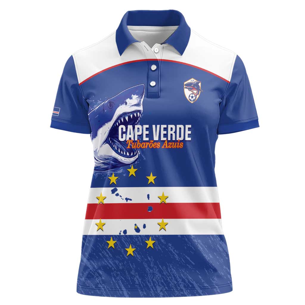 Cape Verde Football Custom Women Polo Shirt Come On Tubaroes Azuis Shark - Wonder Print Shop