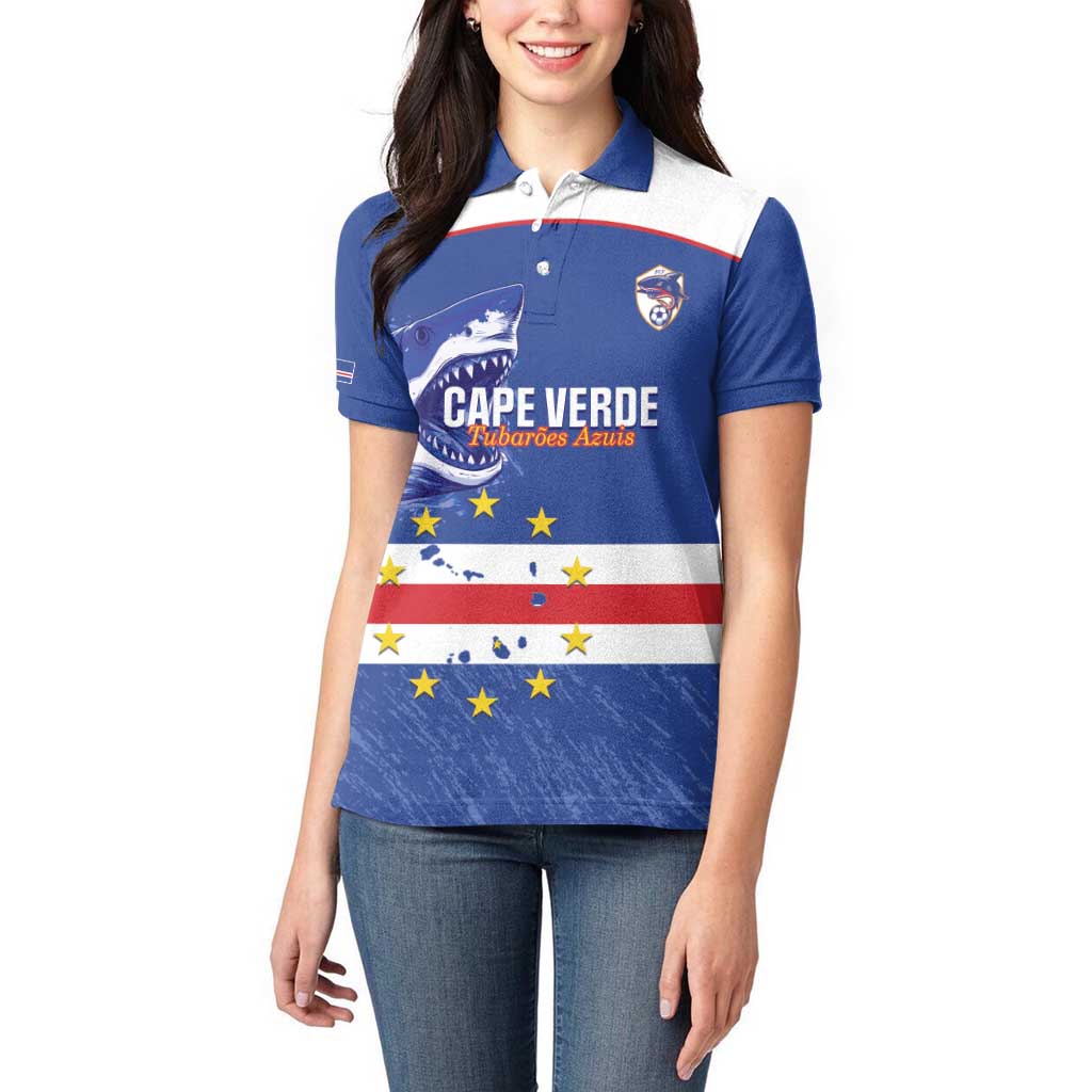 Cape Verde Football Custom Women Polo Shirt Come On Tubaroes Azuis Shark - Wonder Print Shop