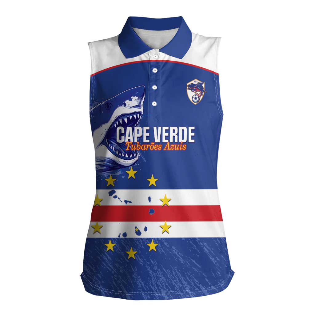 Cape Verde Football Custom Women Sleeveless Polo Shirt Come On Tubaroes Azuis Shark - Wonder Print Shop