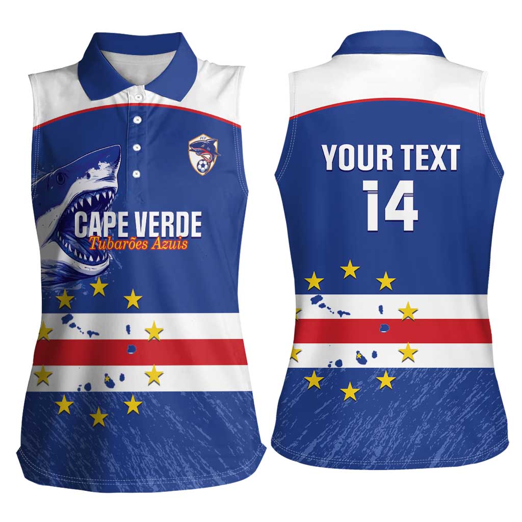 Cape Verde Football Custom Women Sleeveless Polo Shirt Come On Tubaroes Azuis Shark - Wonder Print Shop