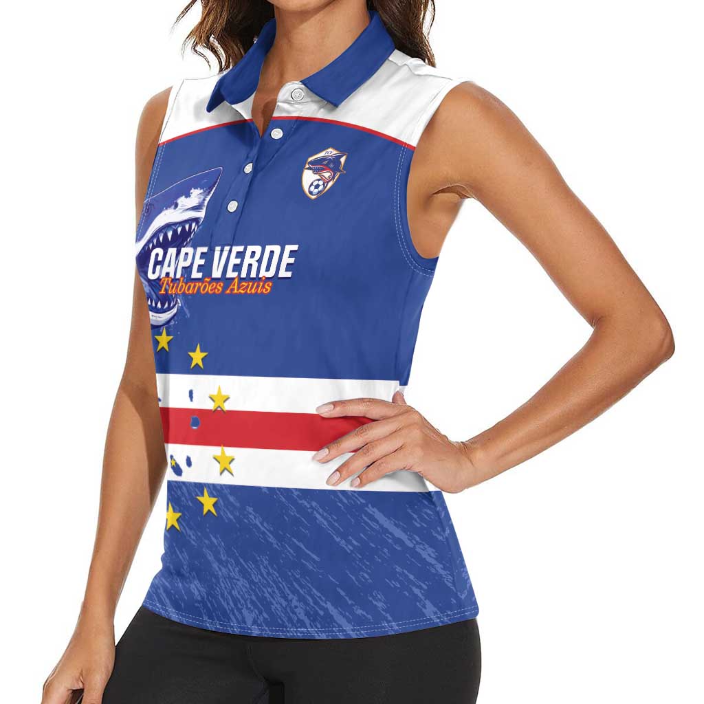 Cape Verde Football Custom Women Sleeveless Polo Shirt Come On Tubaroes Azuis Shark - Wonder Print Shop
