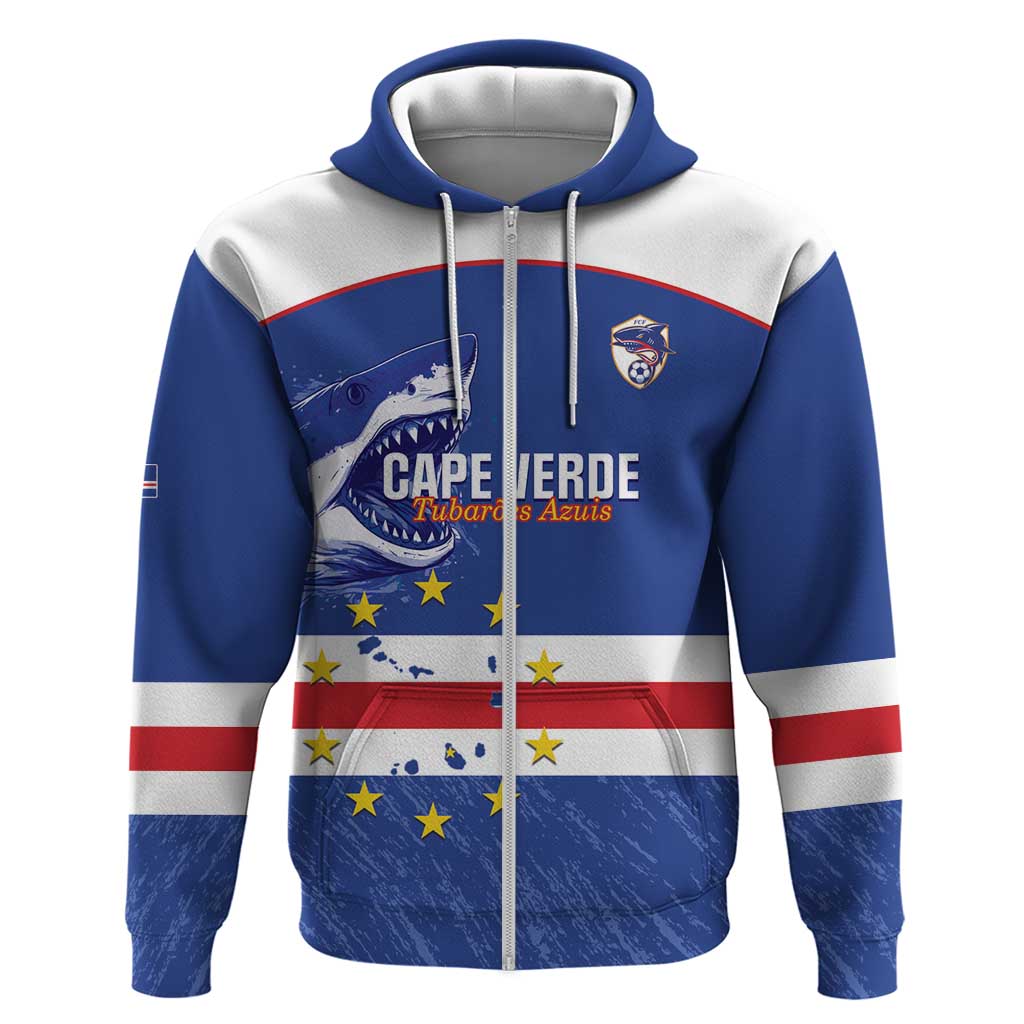 Cape Verde Football Custom Zip Hoodie Come On Tubaroes Azuis Shark - Wonder Print Shop