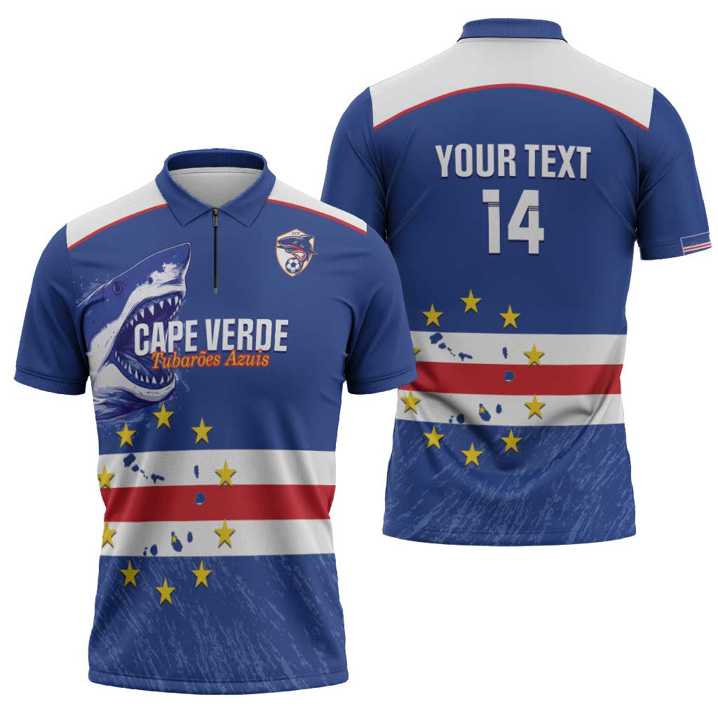 Cape Verde Football Custom Zipper Polo Shirt Come On Tubaroes Azuis Shark - Wonder Print Shop