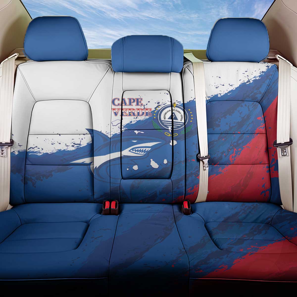 Cape Verde Football Back Car Seat Cover Tubaroes Azuis Glory World Cup - Wonder Print Shop