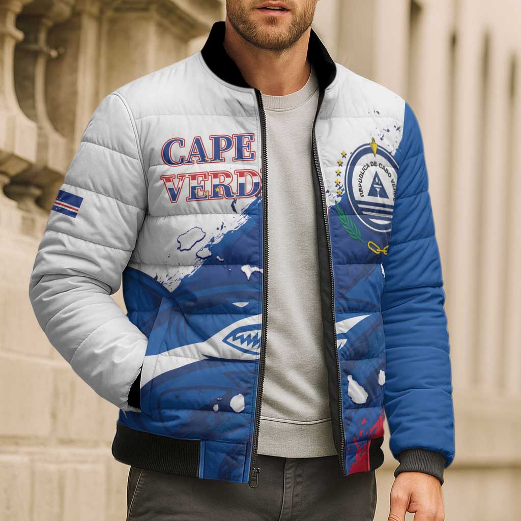 Cape Verde Football Custom Bomber Puffer Jacket Tubaroes Azuis Glory World Cup - Wonder Print Shop