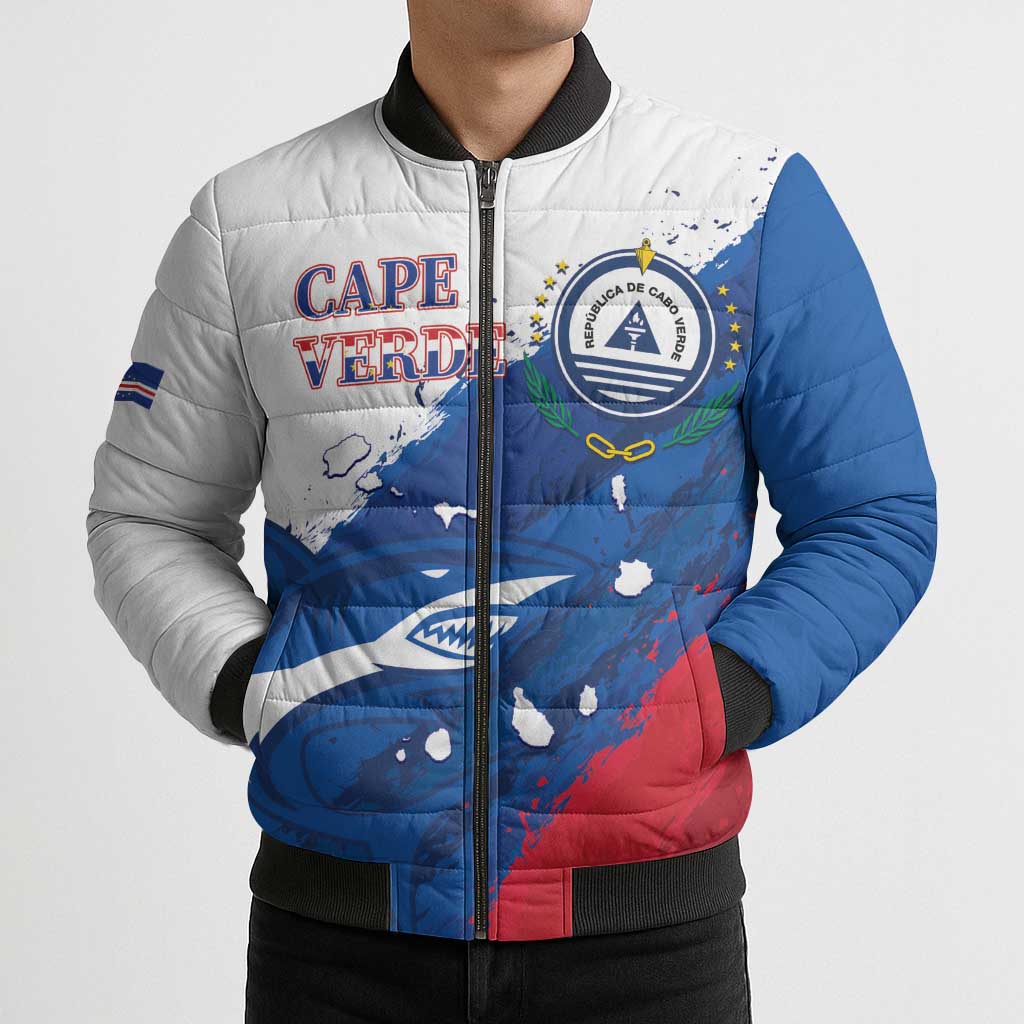 Cape Verde Football Custom Bomber Puffer Jacket Tubaroes Azuis Glory World Cup - Wonder Print Shop