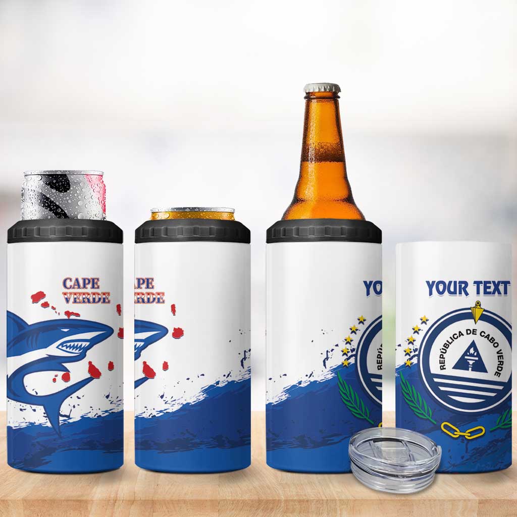 Cape Verde Football Custom 4 in 1 Can Cooler Tumbler Tubaroes Azuis Glory World Cup - Wonder Print Shop