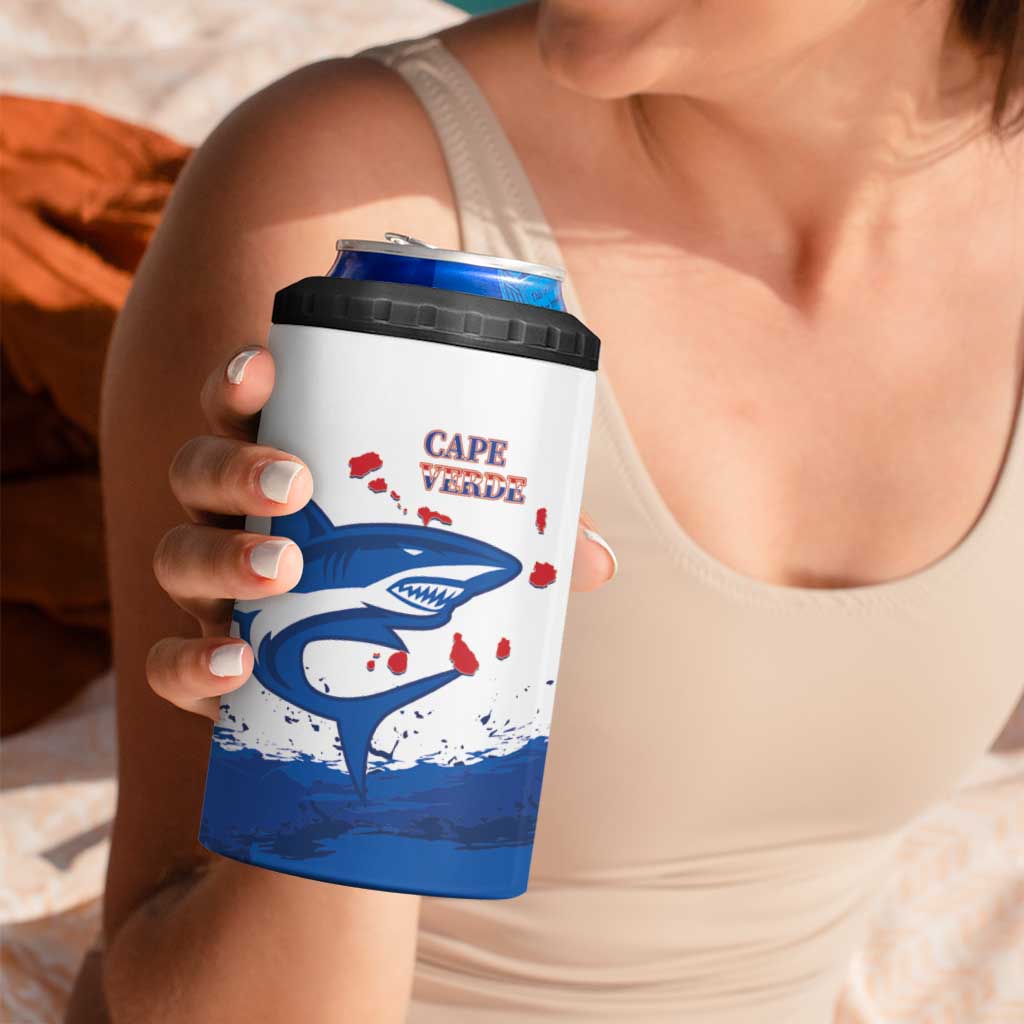 Cape Verde Football Custom 4 in 1 Can Cooler Tumbler Tubaroes Azuis Glory World Cup - Wonder Print Shop