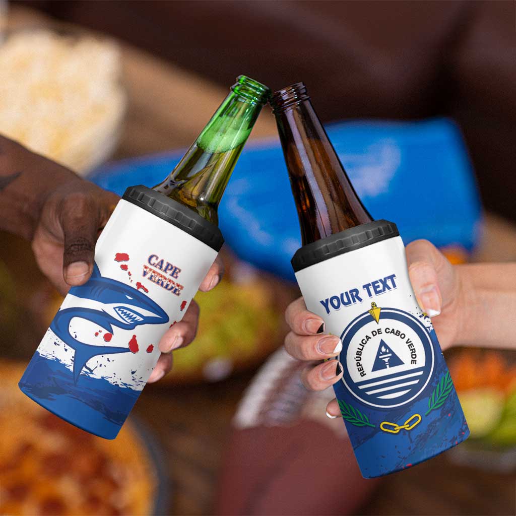Cape Verde Football Custom 4 in 1 Can Cooler Tumbler Tubaroes Azuis Glory World Cup - Wonder Print Shop