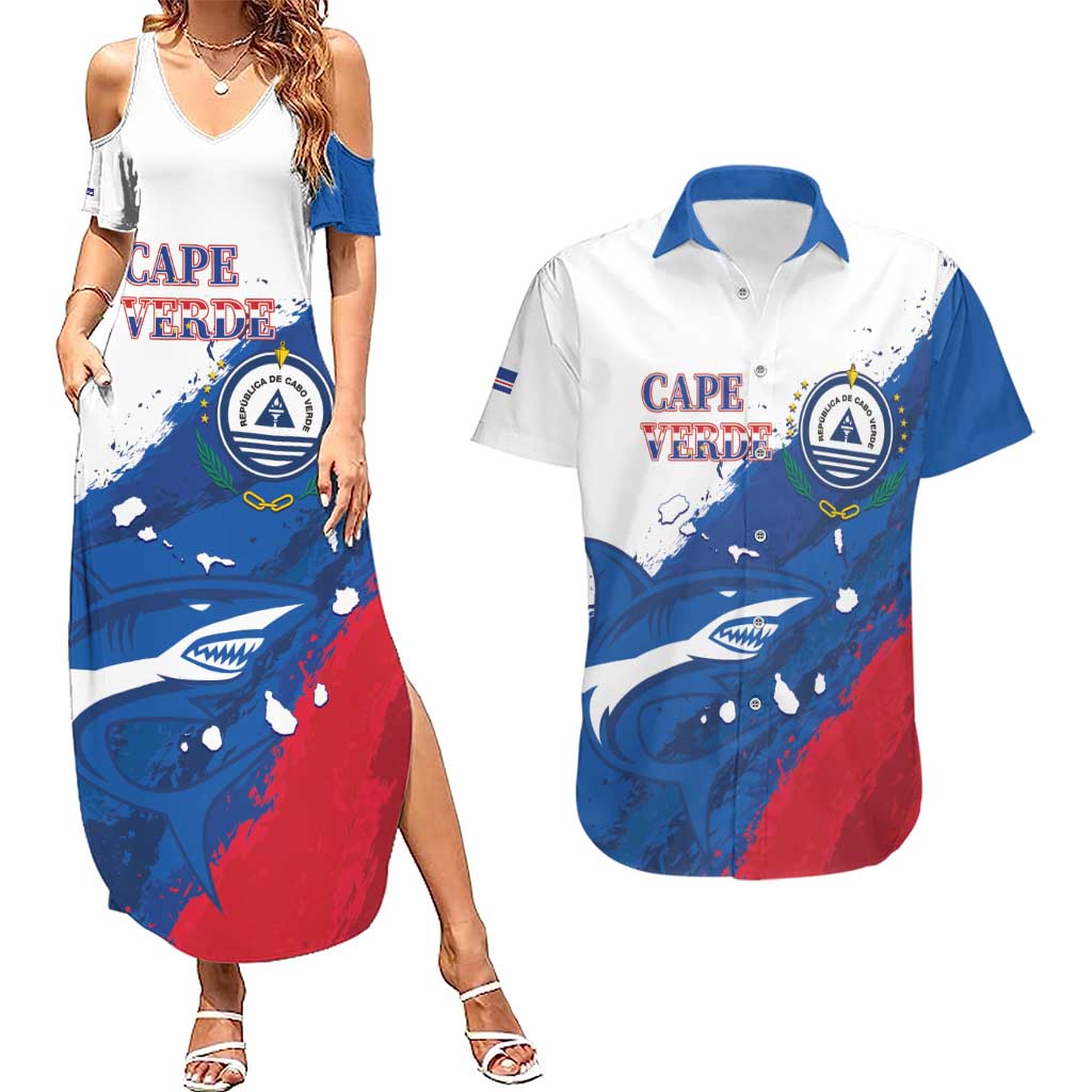 Cape Verde Football Custom Couples Matching Summer Maxi Dress and Hawaiian Shirt Tubaroes Azuis Glory World Cup - Wonder Print Shop