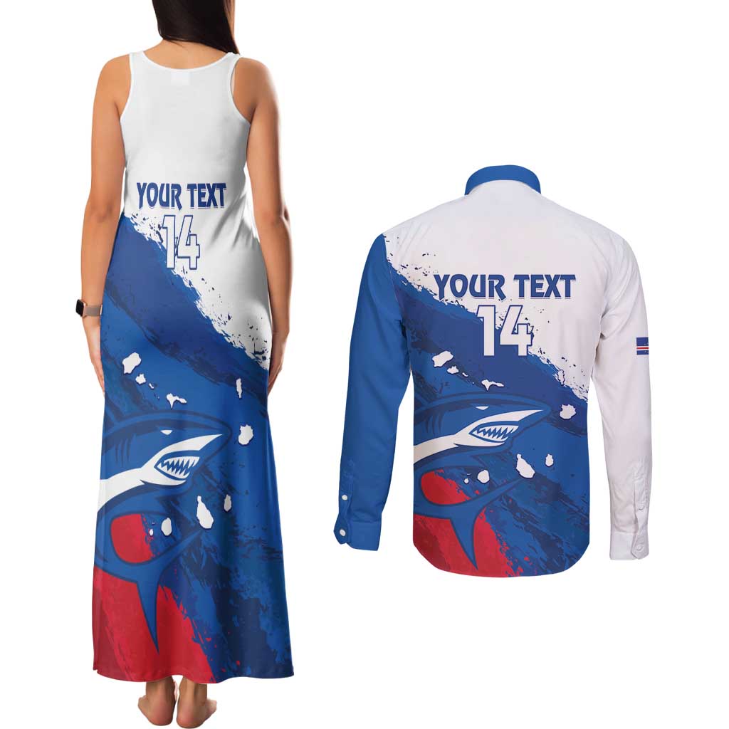 Cape Verde Football Custom Couples Matching Tank Maxi Dress and Long Sleeve Button Shirt Tubaroes Azuis Glory World Cup - Wonder Print Shop