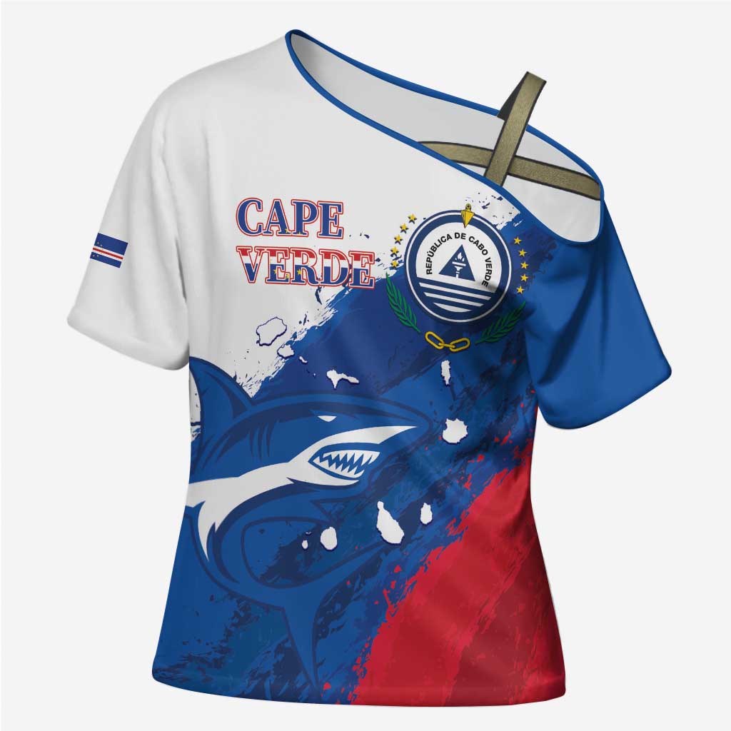 Cape Verde Football Custom Cross Shoulder Shirt Tubaroes Azuis Glory World Cup - Wonder Print Shop