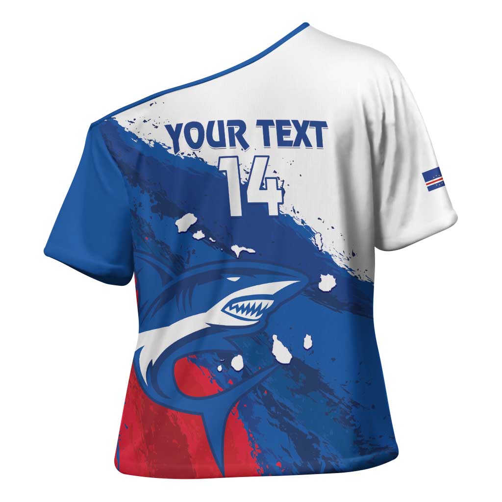 Cape Verde Football Custom Cross Shoulder Shirt Tubaroes Azuis Glory World Cup - Wonder Print Shop