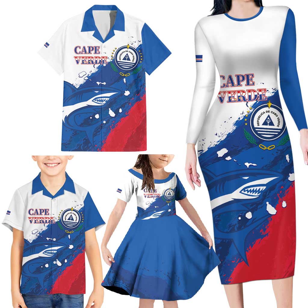Cape Verde Football Custom Family Matching Long Sleeve Bodycon Dress and Hawaiian Shirt Tubaroes Azuis Glory World Cup - Wonder Print Shop