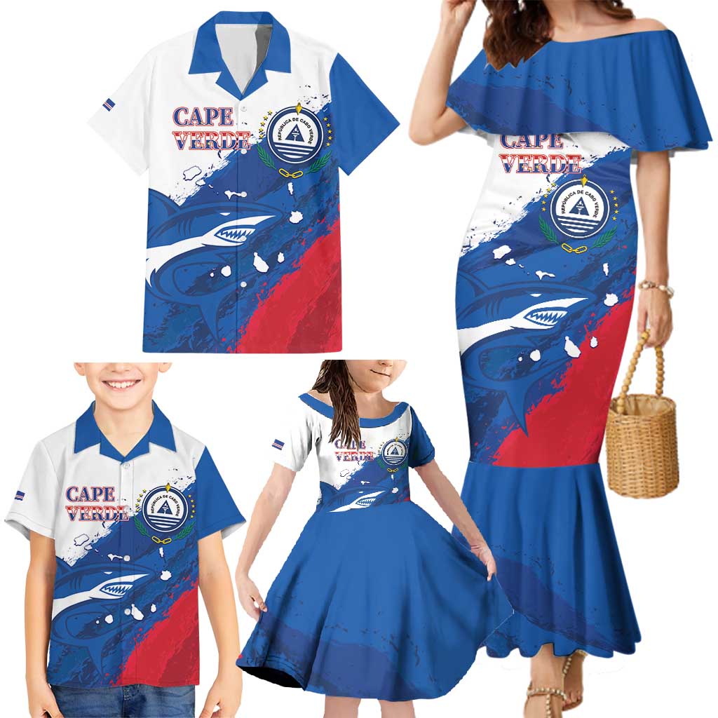 Cape Verde Football Custom Family Matching Mermaid Dress and Hawaiian Shirt Tubaroes Azuis Glory World Cup - Wonder Print Shop