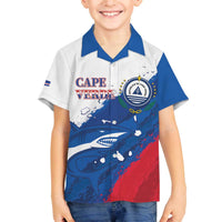 Cape Verde Football Custom Family Matching Off The Shoulder Long Sleeve Dress and Hawaiian Shirt Tubaroes Azuis Glory World Cup - Wonder Print Shop