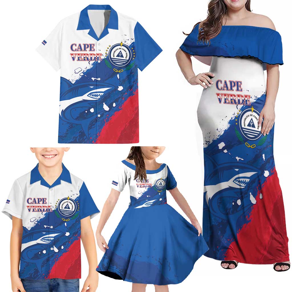 Cape Verde Football Custom Family Matching Off Shoulder Maxi Dress and Hawaiian Shirt Tubaroes Azuis Glory World Cup - Wonder Print Shop