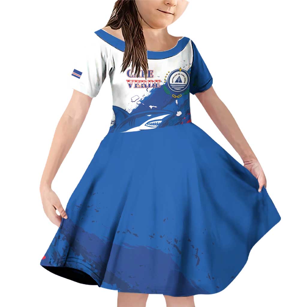 Cape Verde Football Custom Family Matching Off Shoulder Short Dress and Hawaiian Shirt Tubaroes Azuis Glory World Cup - Wonder Print Shop