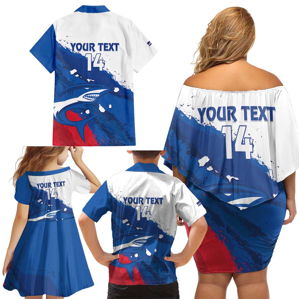 Cape Verde Football Custom Family Matching Off Shoulder Short Dress and Hawaiian Shirt Tubaroes Azuis Glory World Cup - Wonder Print Shop