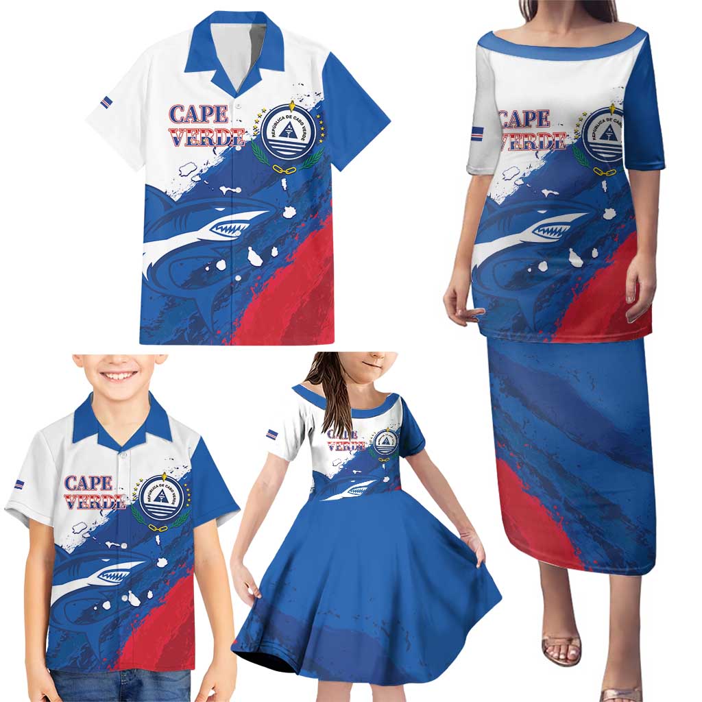 Cape Verde Football Custom Family Matching Puletasi and Hawaiian Shirt Tubaroes Azuis Glory World Cup - Wonder Print Shop