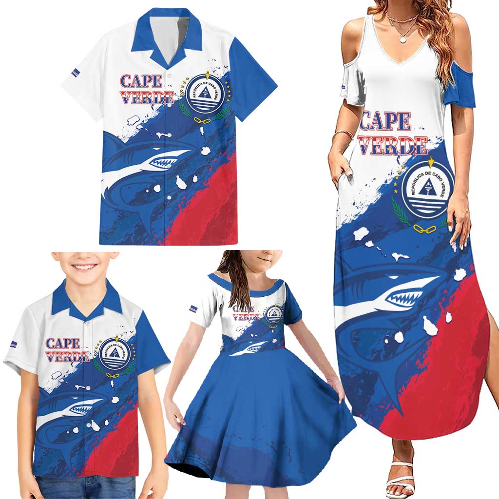 Cape Verde Football Custom Family Matching Summer Maxi Dress and Hawaiian Shirt Tubaroes Azuis Glory World Cup - Wonder Print Shop