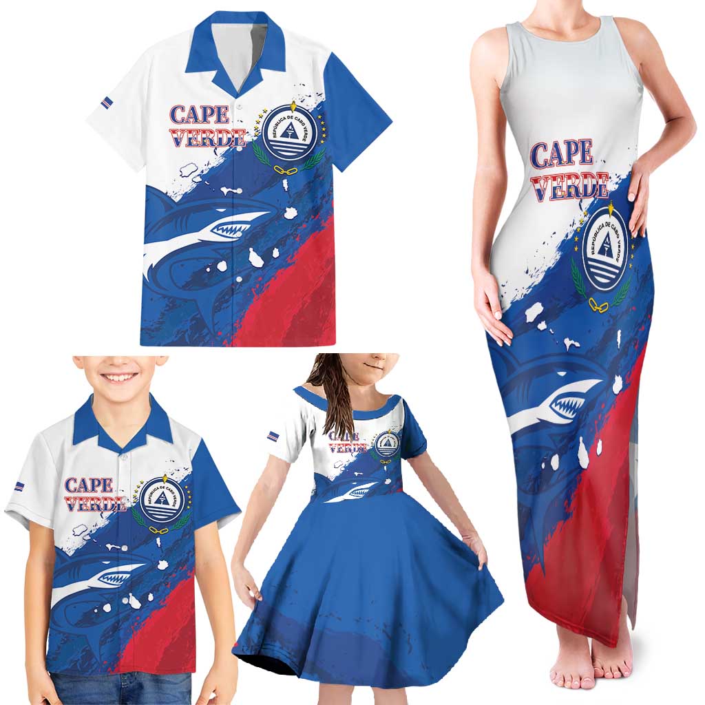 Cape Verde Football Custom Family Matching Tank Maxi Dress and Hawaiian Shirt Tubaroes Azuis Glory World Cup - Wonder Print Shop