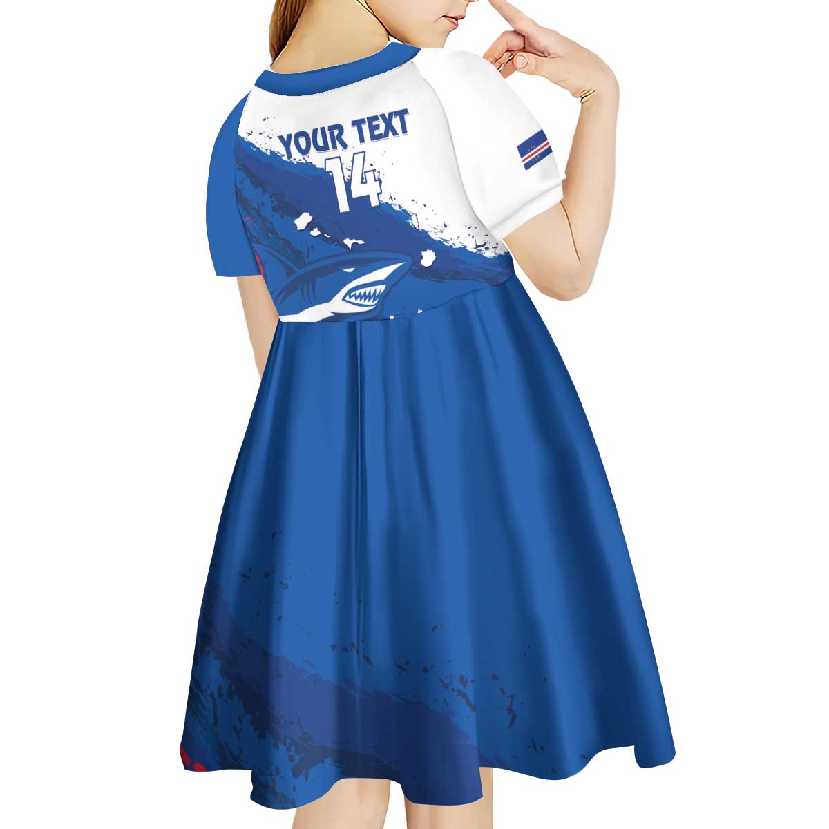 Cape Verde Football Custom Kid Short Sleeve Dress Tubaroes Azuis Glory World Cup - Wonder Print Shop