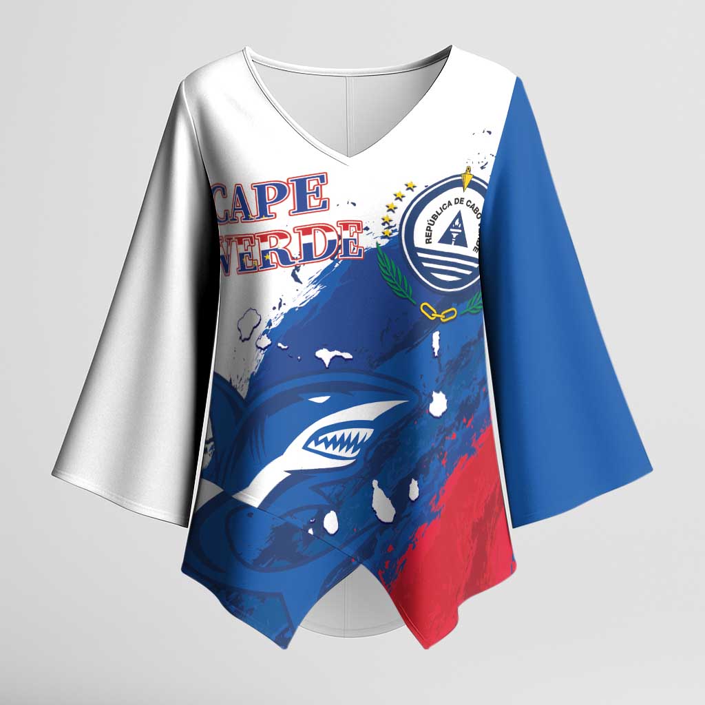 Cape Verde Football Custom Kimono Sleeve Blouse Tubaroes Azuis Glory World Cup - Wonder Print Shop