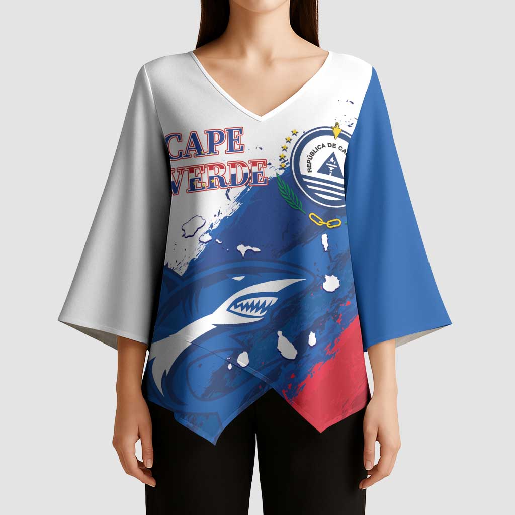 Cape Verde Football Custom Kimono Sleeve Blouse Tubaroes Azuis Glory World Cup - Wonder Print Shop
