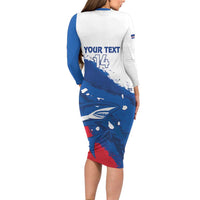 Cape Verde Football Custom Long Sleeve Bodycon Dress Tubaroes Azuis Glory World Cup - Wonder Print Shop