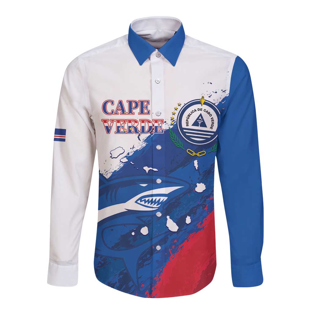 Cape Verde Football Custom Long Sleeve Button Shirt Tubaroes Azuis Glory World Cup - Wonder Print Shop