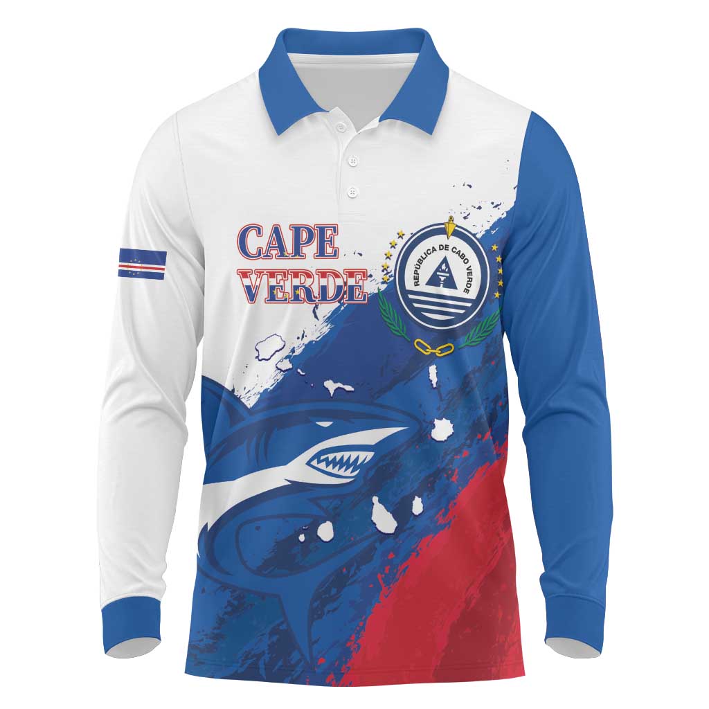 Cape Verde Football Custom Long Sleeve Polo Shirt Tubaroes Azuis Glory World Cup - Wonder Print Shop