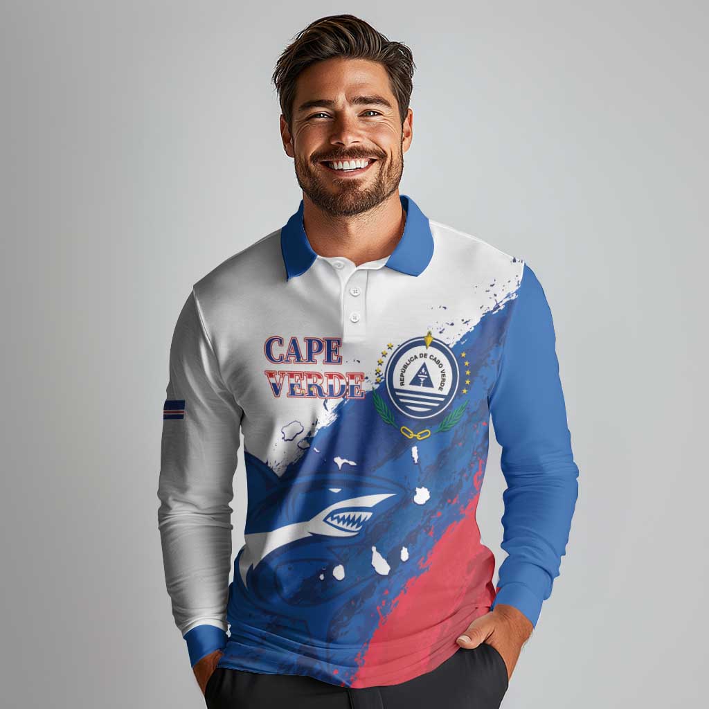 Cape Verde Football Custom Long Sleeve Polo Shirt Tubaroes Azuis Glory World Cup - Wonder Print Shop