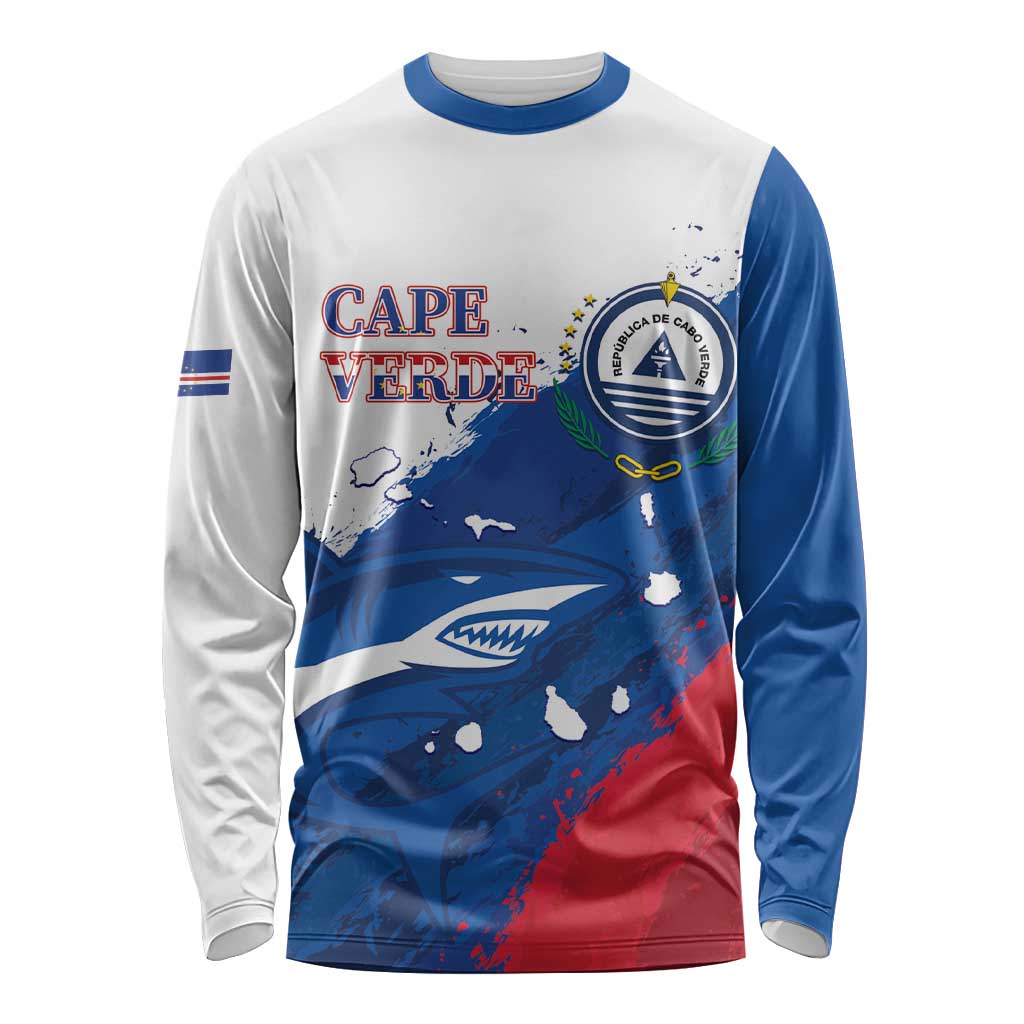 Cape Verde Football Custom Long Sleeve Shirt Tubaroes Azuis Glory World Cup - Wonder Print Shop