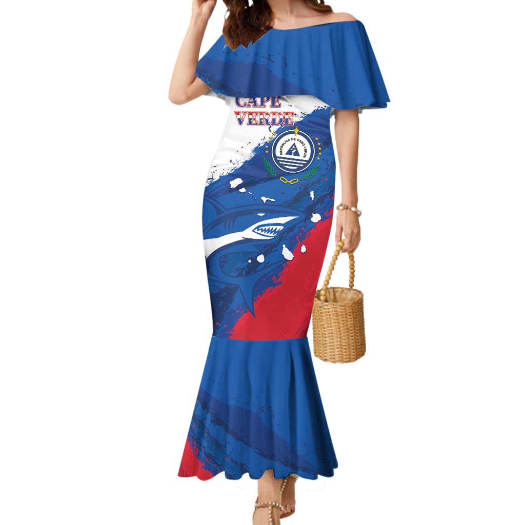 Cape Verde Football Custom Mermaid Dress Tubaroes Azuis Glory World Cup - Wonder Print Shop