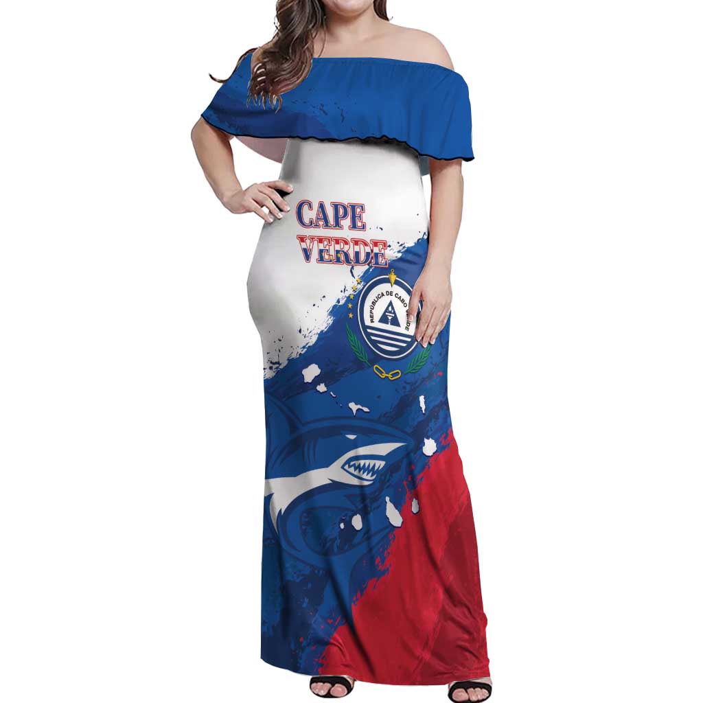 Cape Verde Football Custom Off Shoulder Maxi Dress Tubaroes Azuis Glory World Cup - Wonder Print Shop