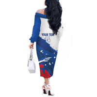 Cape Verde Football Custom Off The Shoulder Long Sleeve Dress Tubaroes Azuis Glory World Cup - Wonder Print Shop