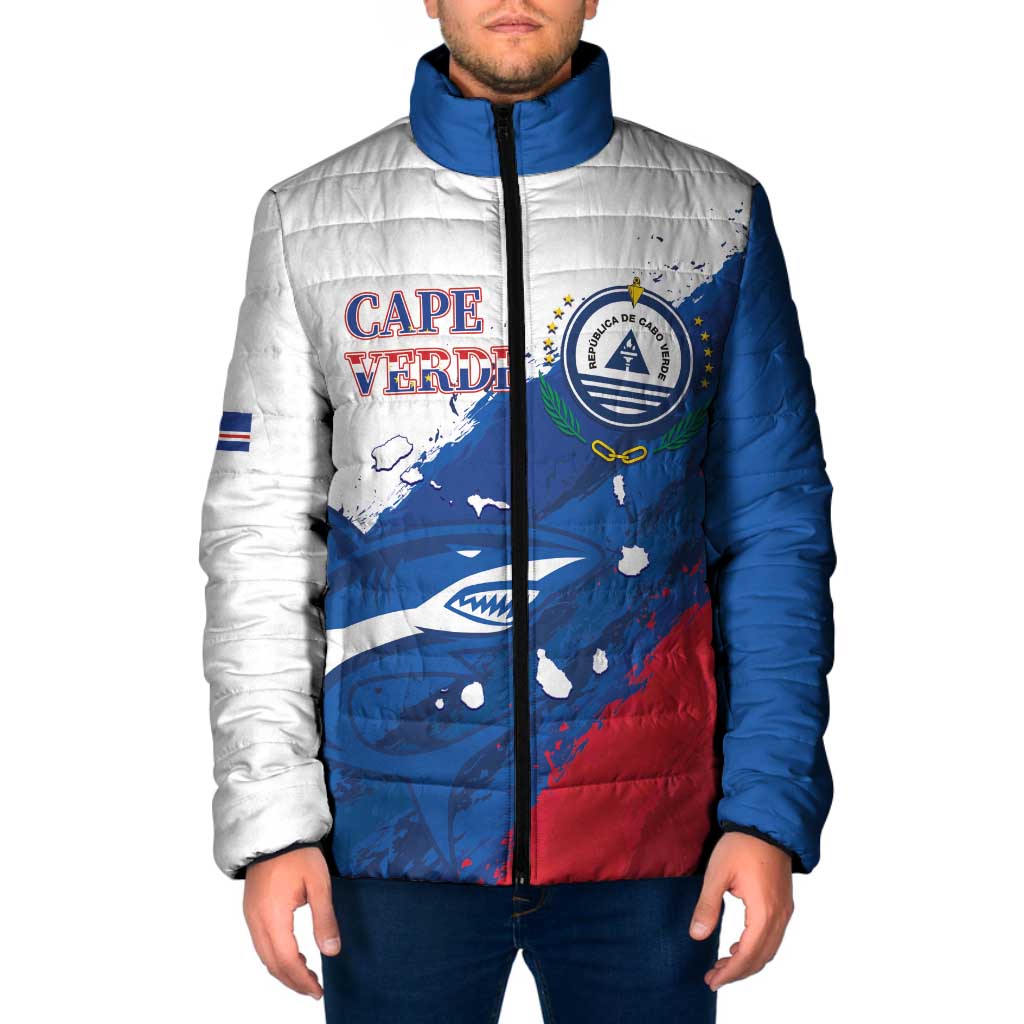 Cape Verde Football Custom Padded Jacket Tubaroes Azuis Glory World Cup - Wonder Print Shop