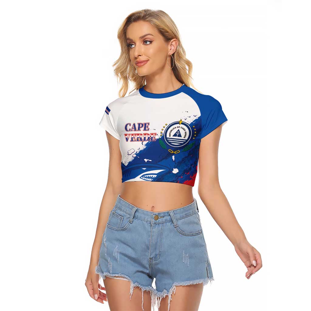 Cape Verde Football Custom Raglan Cropped T Shirt Tubaroes Azuis Glory World Cup - Wonder Print Shop