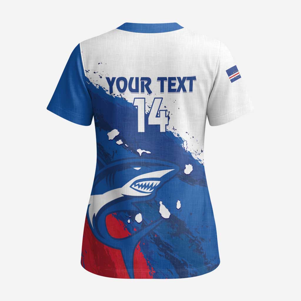 Cape Verde Football Custom Scrub Top Tubaroes Azuis Glory World Cup - Wonder Print Shop