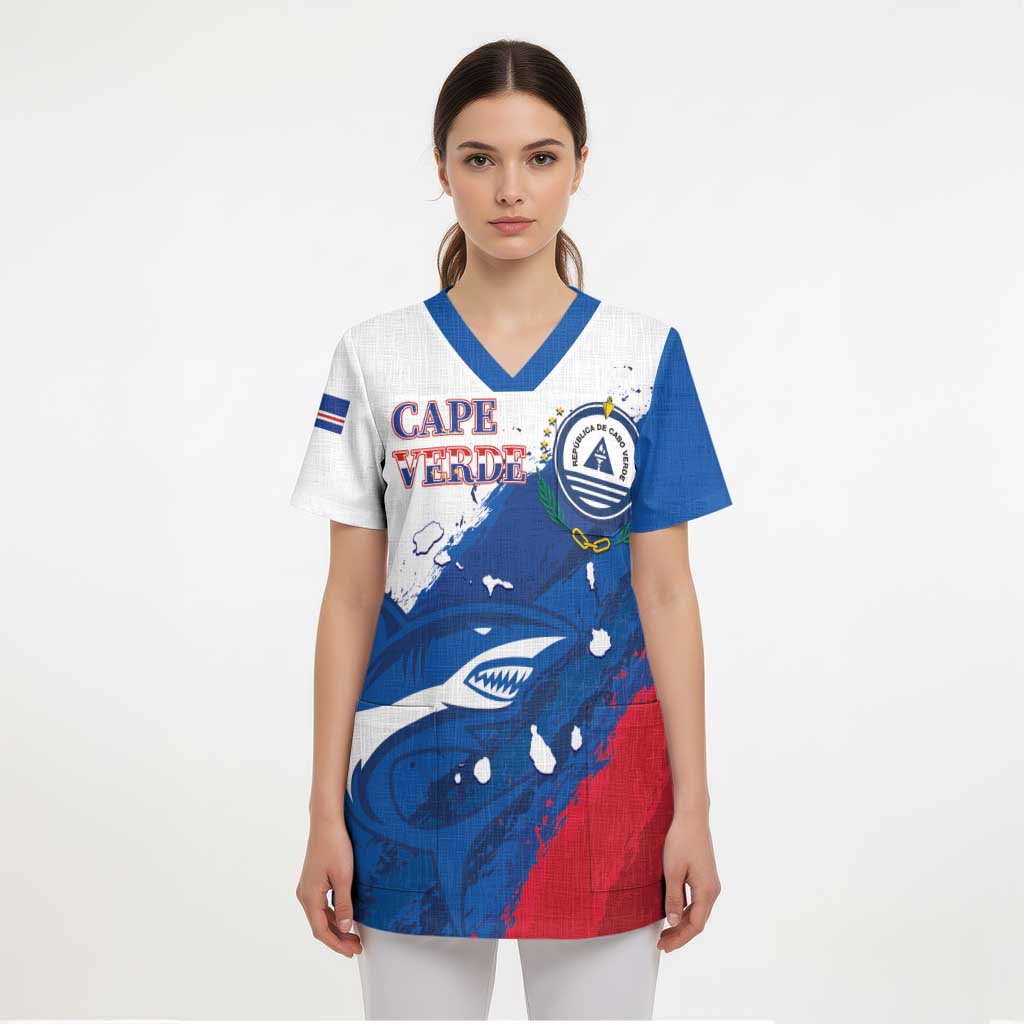 Cape Verde Football Custom Scrub Top Tubaroes Azuis Glory World Cup - Wonder Print Shop