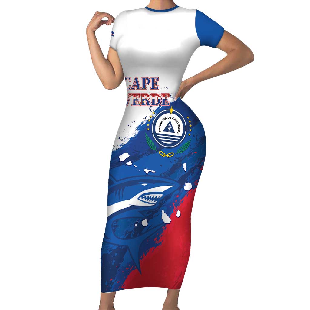 Cape Verde Football Custom Short Sleeve Bodycon Dress Tubaroes Azuis Glory World Cup - Wonder Print Shop