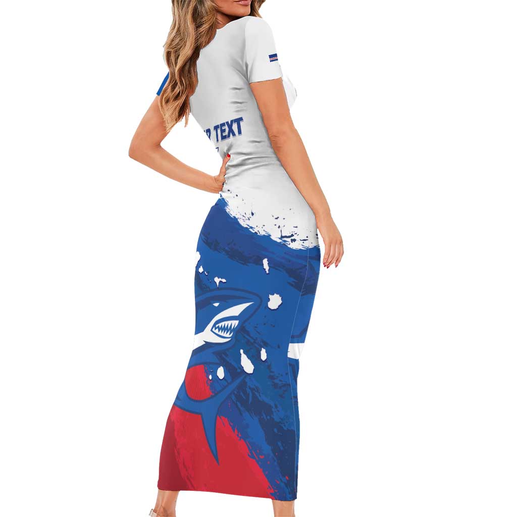 Cape Verde Football Custom Short Sleeve Bodycon Dress Tubaroes Azuis Glory World Cup - Wonder Print Shop