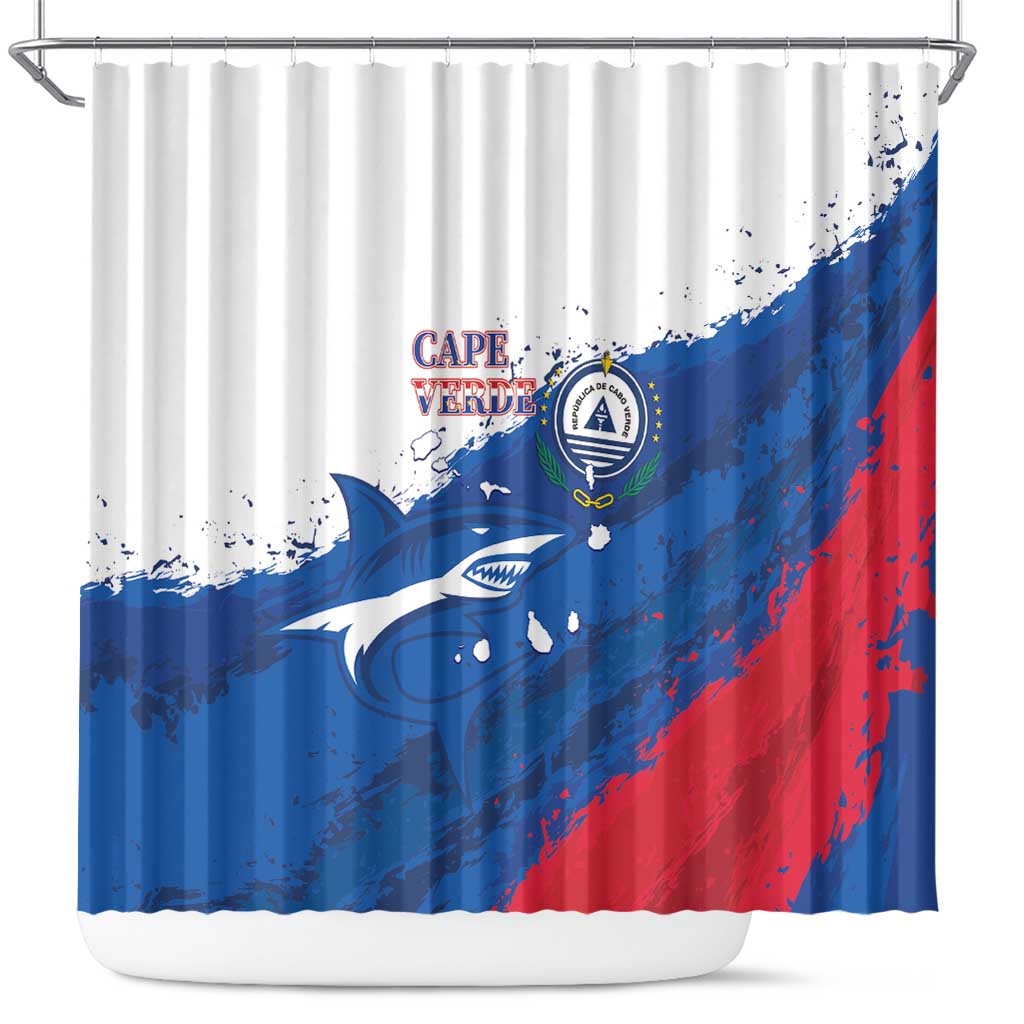 Cape Verde Football Shower Curtain Tubaroes Azuis Glory World Cup - Wonder Print Shop