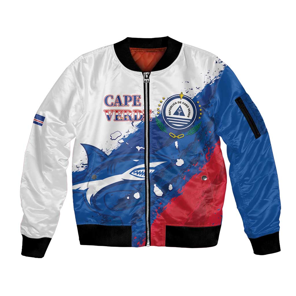 Cape Verde Football Custom Sleeve Zip Bomber Jacket Tubaroes Azuis Glory World Cup - Wonder Print Shop